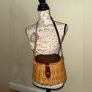 Vintage Woven fishing creel basket with shoulder strap
